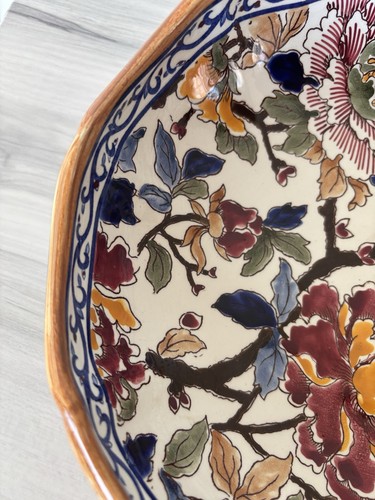 Gien France Peonie Floral Scalloped Serving Bowl Dish Ceremic Hand Paint Signed - Picture 4 of 12