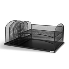 Onyx Desk Organizer, 3 Vertical Compartments and 3 Trays, Office and Classroo...