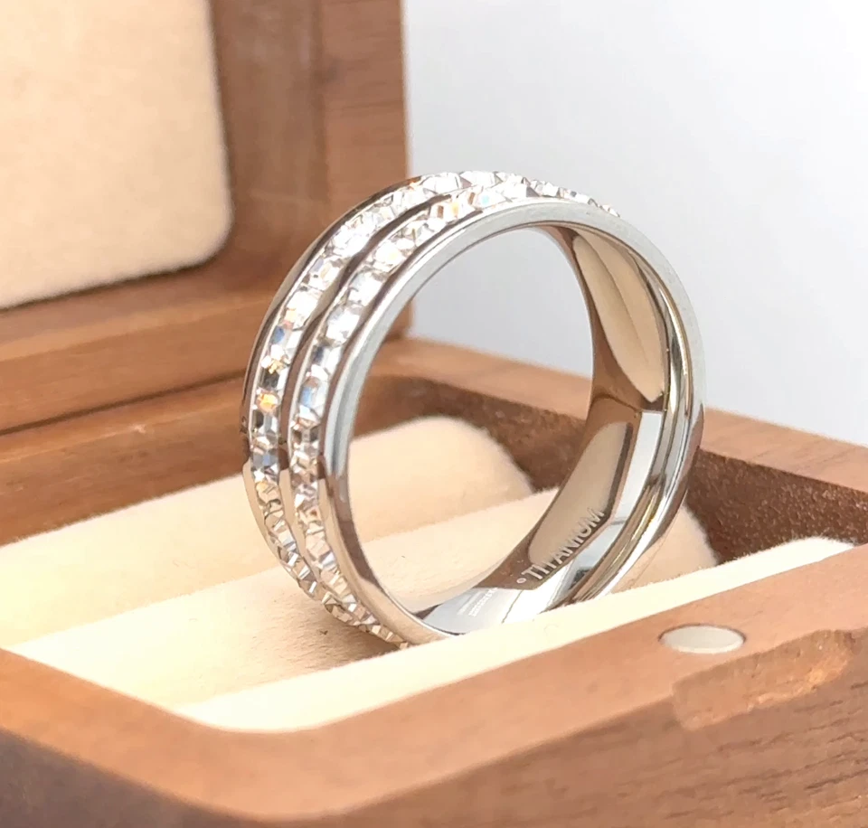 Woman November Gift Ring CZ Inlay Eternity Ring 8mm Silver Titanium Wedding Band - Image 4 of 4