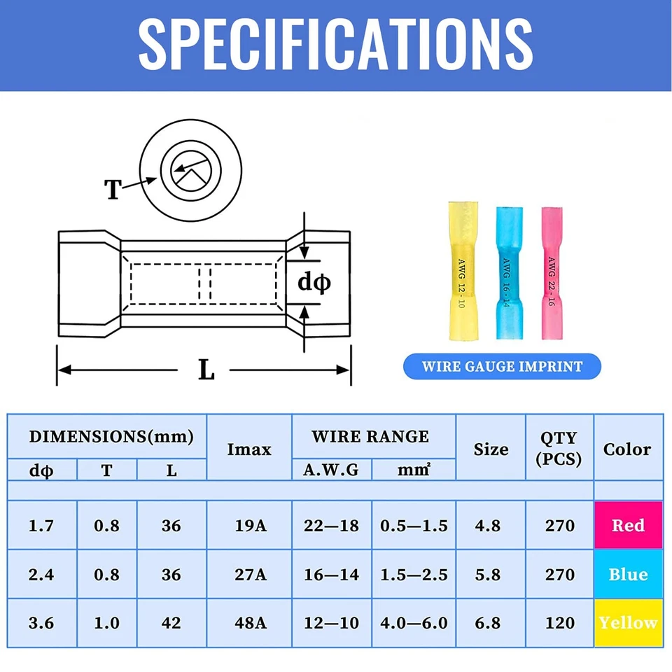 660 PCS Heat Shrink Butt Connectors Qibaok Crimp Electrical Wire Connector 。 - Image 2 of 4