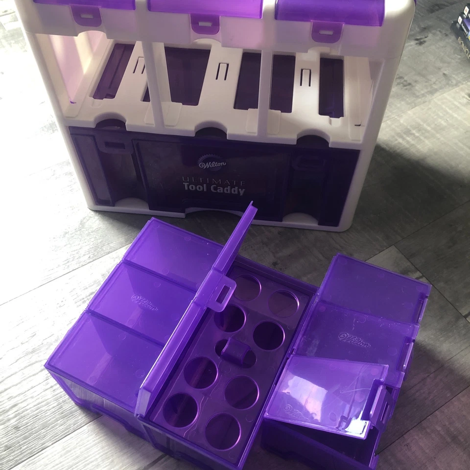 Carrito para hornear Wilton púrpura herramientas almacenamiento pastel decoración estuche y herramientas lote Foto 4 de 4