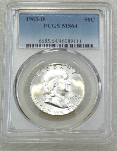 1963-D Franklin Half Dollar PCGS MS64 90% FBL Frosty New Holder PQ #J256A