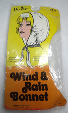 NOS Vintage Plastic Rain Bonnet White Chiffon Neck NIP Vtg