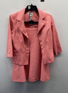 Vintage 90s Perceptions Women's Pink Jacquard 2 Piece Jacket Dress Set Size 8