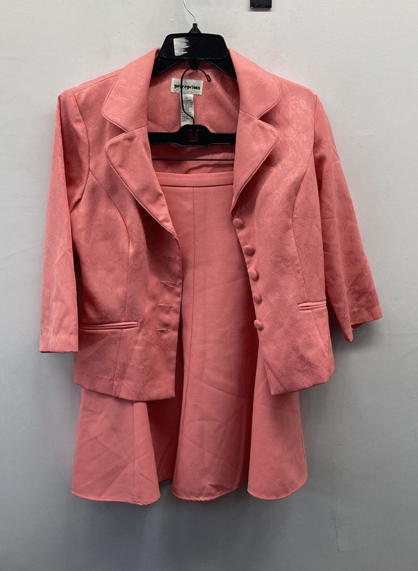 Vintage 90s Perceptions Women's Pink Jacquard 2 Piece Jacket Dress Set Size 8