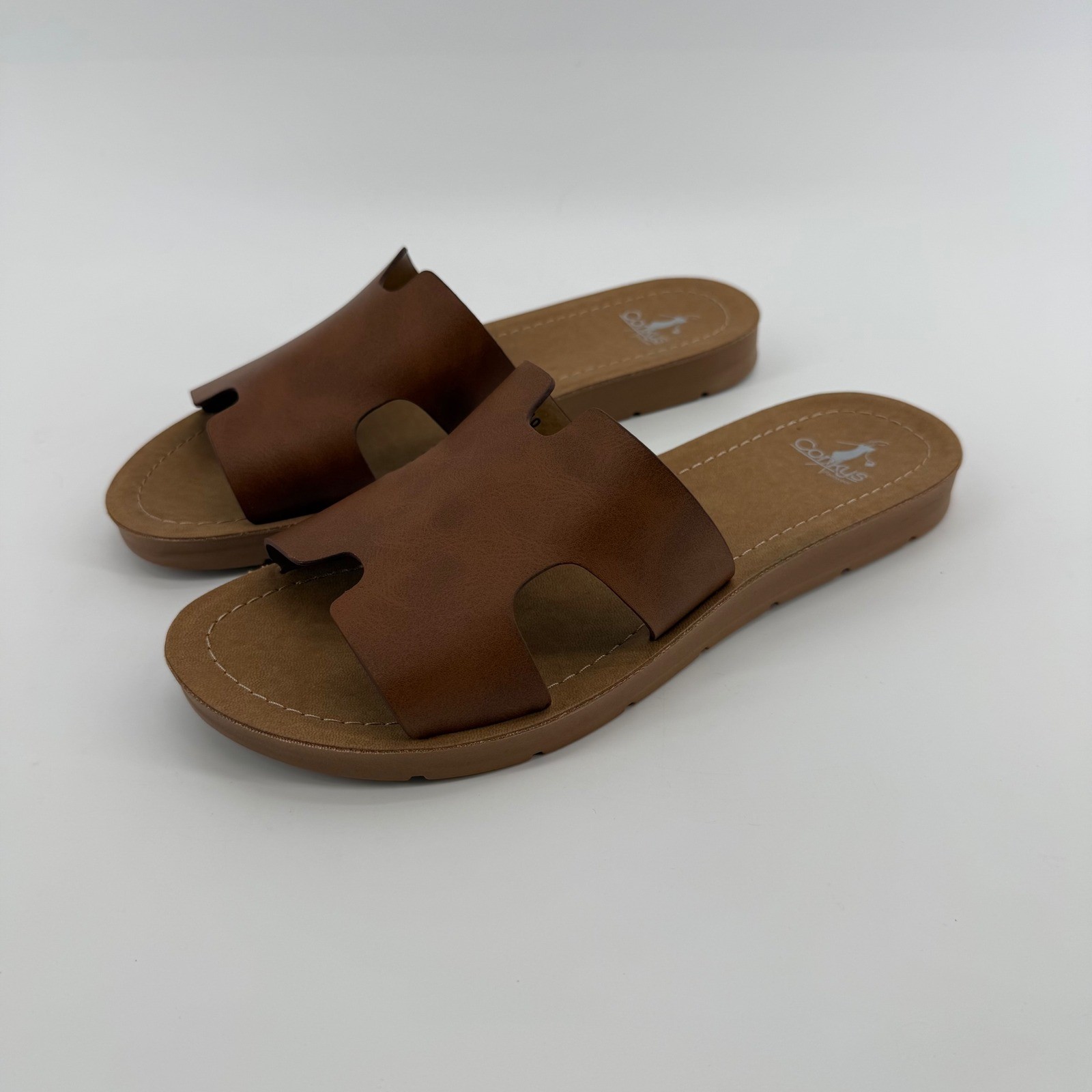 Corky's Brown H Strap Slide Sandals Comfort Wedge Sole Women's Size 10