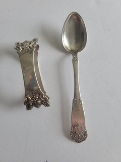 Vintage Magnus Aase 830 Silver Anitra Pattern Napkin Ring and Magnus Aase Spoon