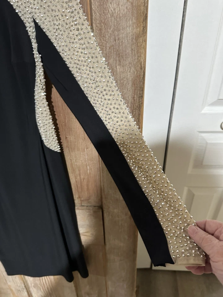 Vestido de mujer Xscape talla 4 con cuentas manga larga negro ilusión malla jersey Foto 3 de 4