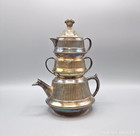 Vintage 3-Tier Stacking Tea Set Teapot, Cream & Sugar Bowl Metal Made in India