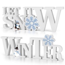 Wooden Winter Let It Snow Sign, Snowflake Winter Decorations for Home, Office...