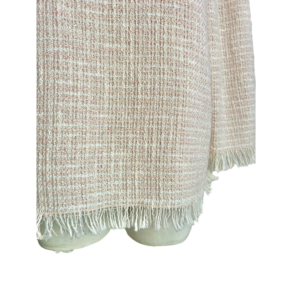 Top de trabajo Anne Klein clásico rubor tweed mezcla de algodón tejido flecos talla L para mujer Foto 3 de 4