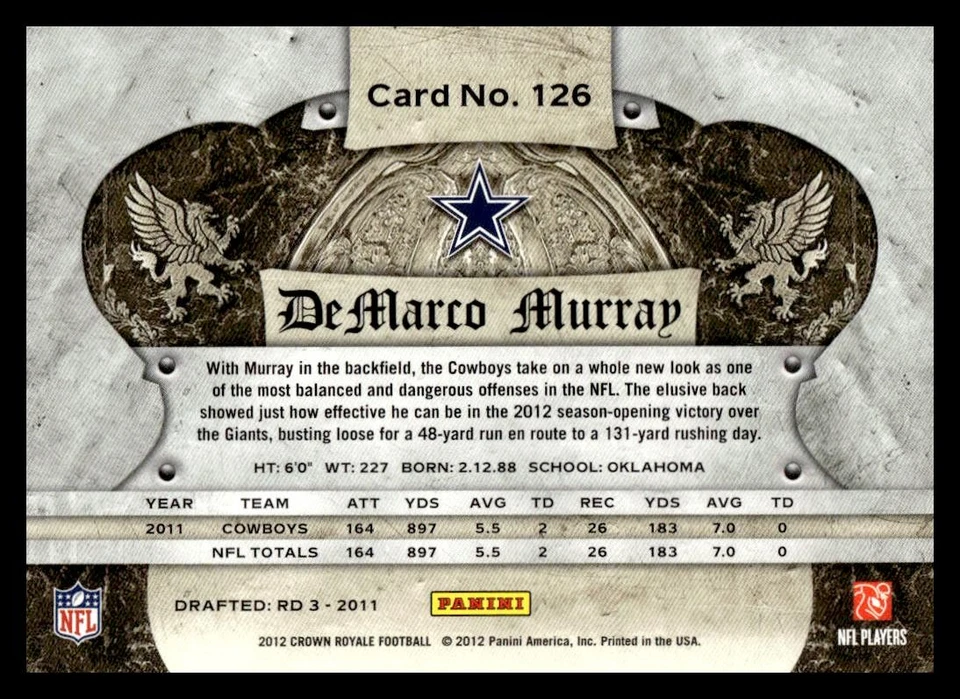2012 Panini Crown Royale Retail #126 DeMarco Murray Dallas Cowboys - Image 2 of 2