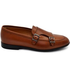 Scarpe uomo mocassino fibbia doppia cuoio spazzolato derby vintage in vera pelle