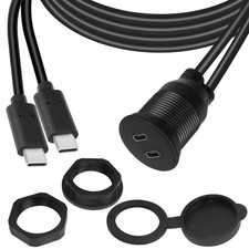 QIANRENON 2 USB C Threaded Flush Mount Waterproof Cable Dual C 2.0 Black