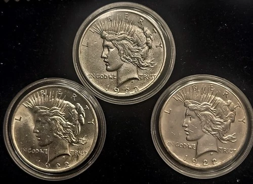 1922 P/D/S PEACE Liberty $1 Dollar 90% Silver ~BRILLIANT AU/BU~ 3-Coin Set ~