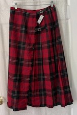 NWT 138 Talbots Petites Red Tartan Plaid Pleated Wrap Wool Skirt Buckles 12P