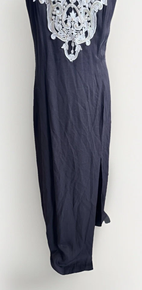 Maxi Vestido Vintage Años 80 Jessica McClintock Lentejuelas Cuentas Encaje para Mujer 13/14” Foto 3 de 4