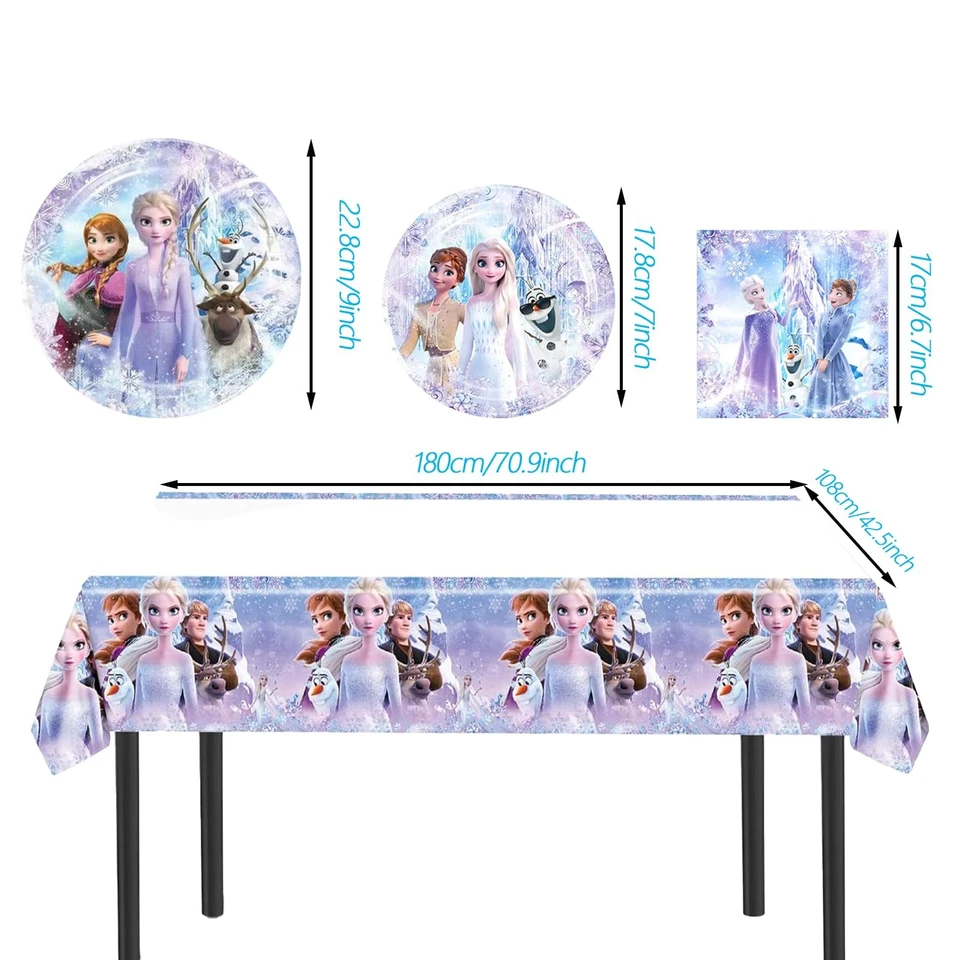 90 Psc Frozen Party Supplies Set, Pink Theme, with Banner, Plates, Cups, Uten... - Image 3 of 4