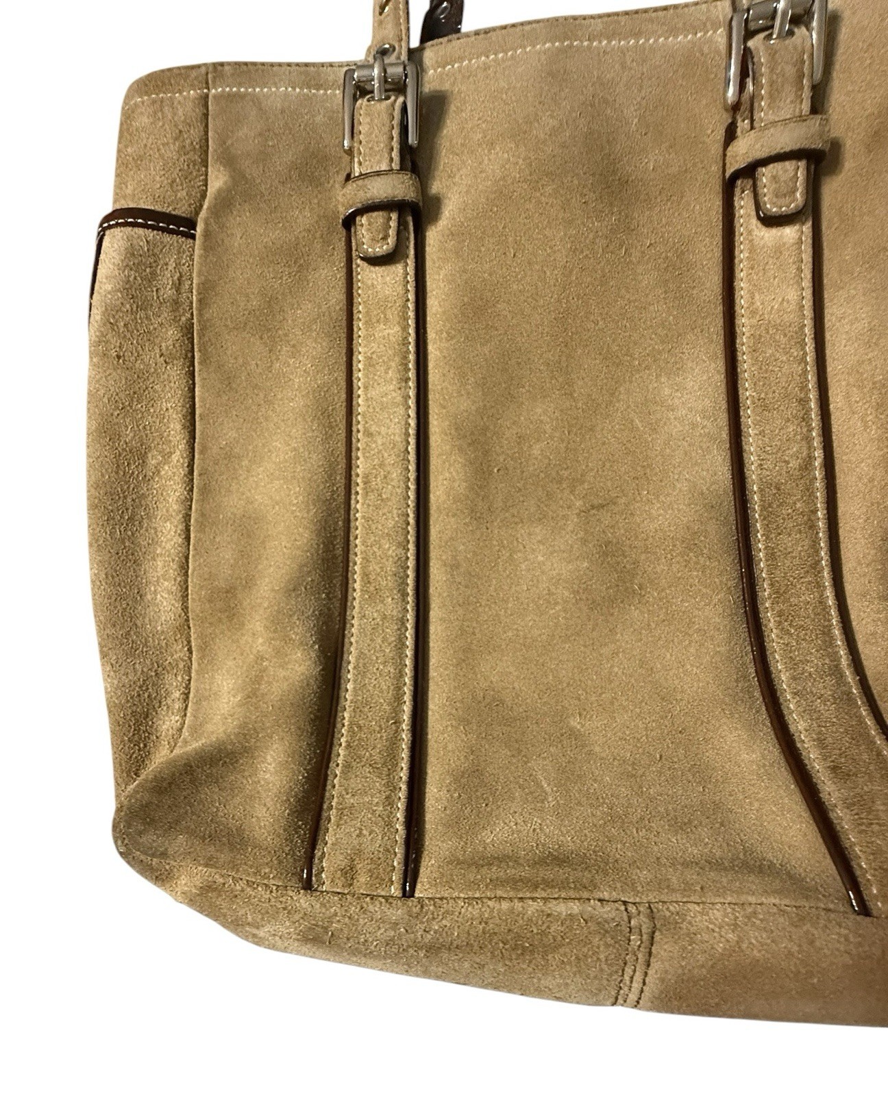 Vintage COACH Hampton Tote Y2K Camel Tan Suede Leathe… - Gem