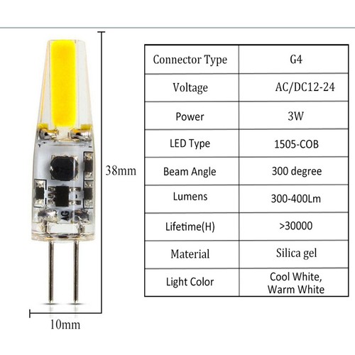 G4 1505 COB 2508 LED light bulb White Warm Cabinet Droplight ACDC12V~24V 1-10PCS - Picture 7 of 12