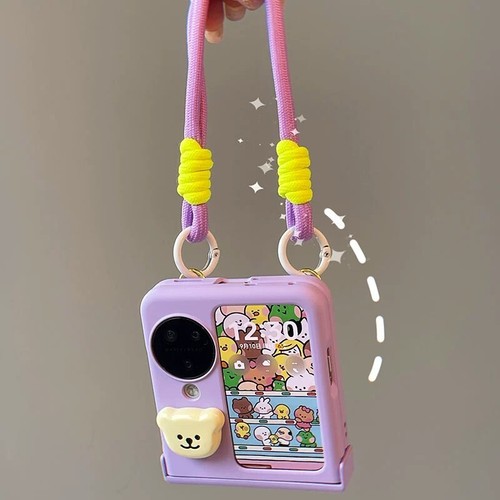 For OPPO Find N3 Flip Case Cute Purple Women Cartoon Case Hand Strap findn3flip - Photo 2 sur 6