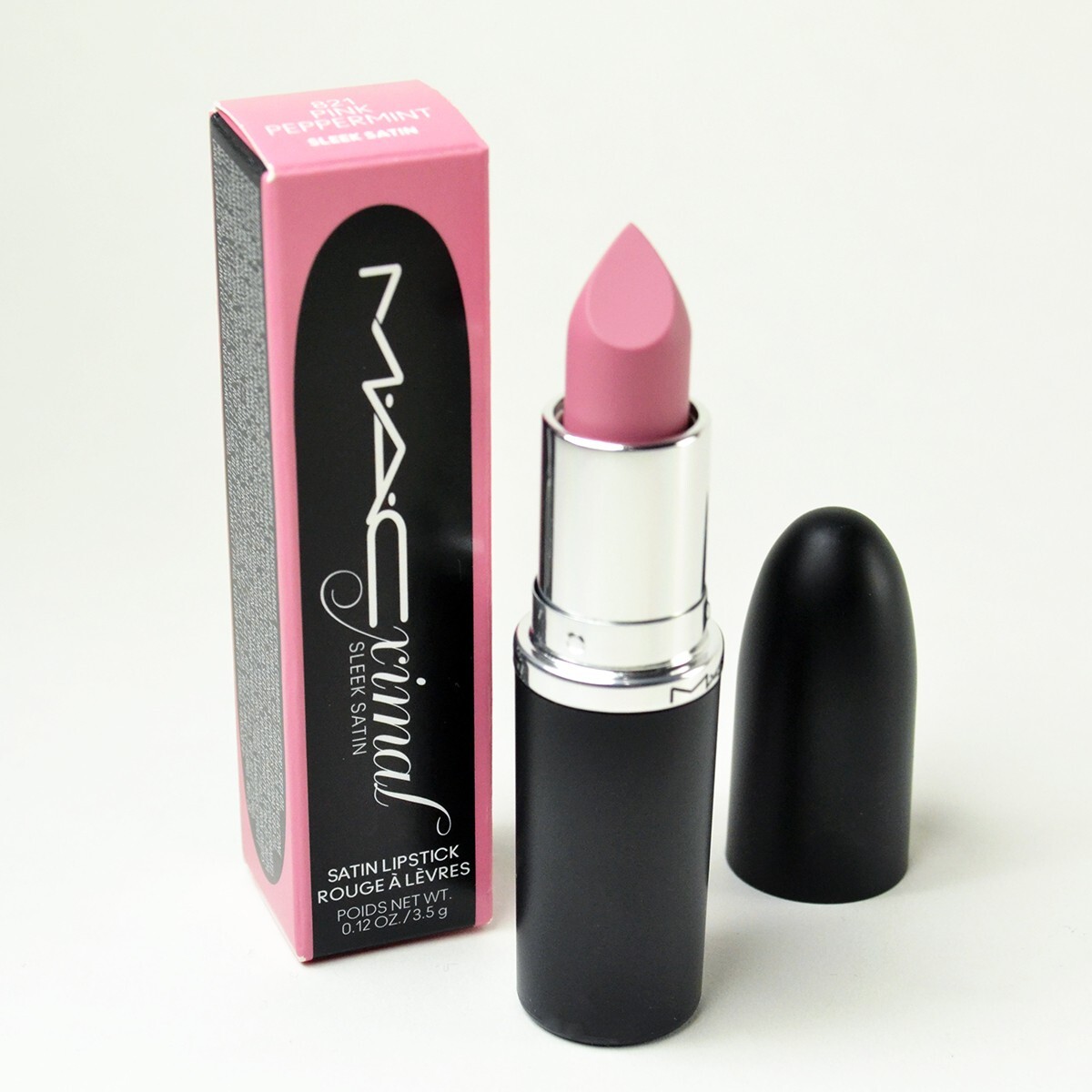 Mac Ximal Sleek Satin Lipstick 821 PINK PEPPERMINT - Full Size 3.5