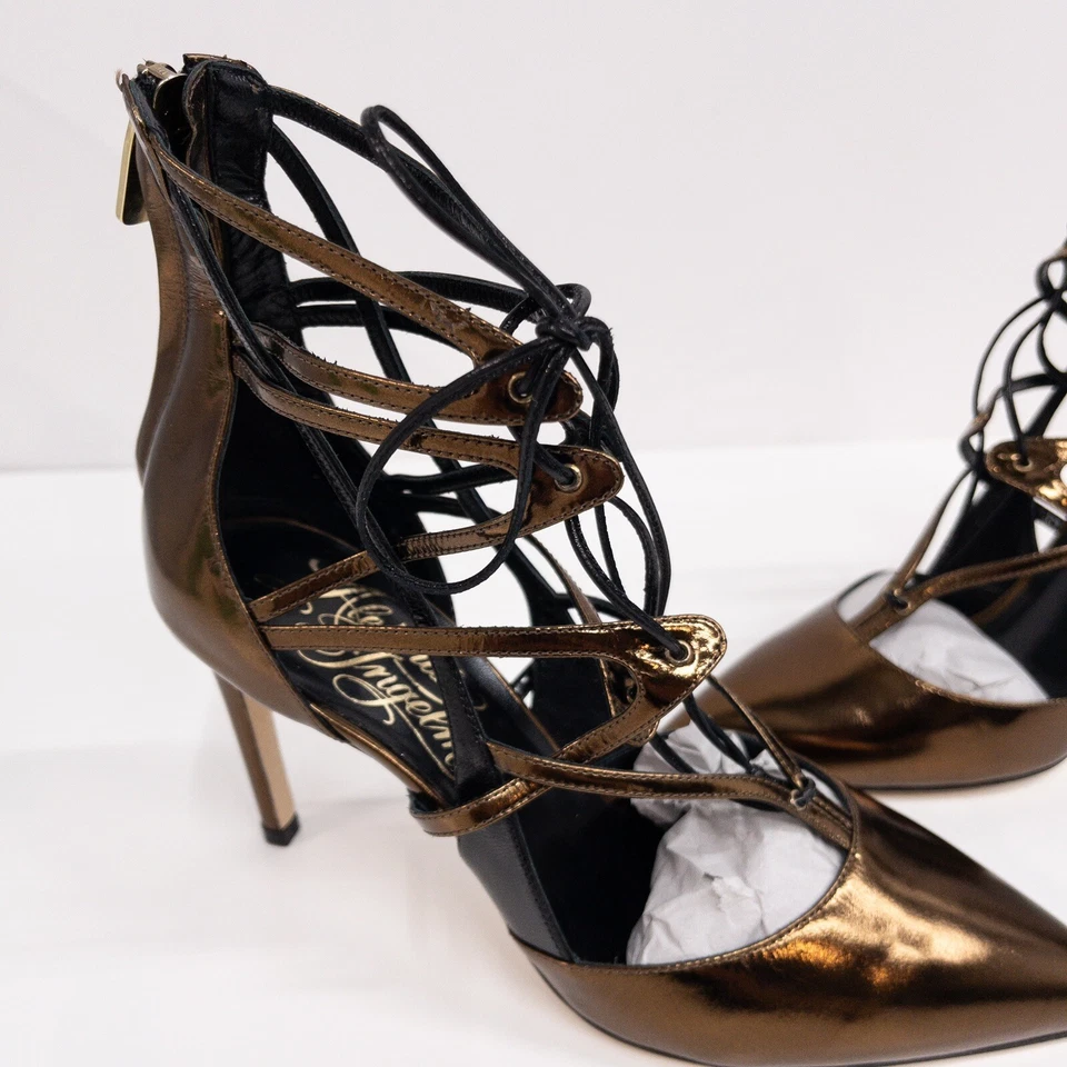 NEW Women's ALEJANDRO INGELMO Bronze Duke Lace Up Leather Pump Size 37 - Image 2 of 4