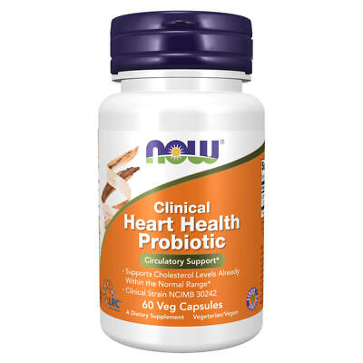 NOW Clinical Heart Health Probiotic 60 Veg Caps Circulatory& Cholesterol support