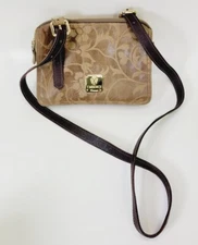 RARE I Medici Firenze Tan Soft Leather Crossbody Handbag Purse Flowers 