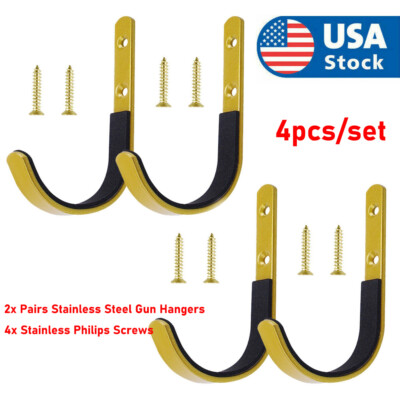 4Pcs Gun Rack Storage Rifles Shotgun Hooks Wall Mount Hangers Archery Bow -Gold