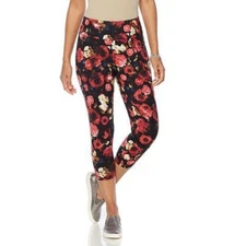 DG2 Diane Gilman Black Floral Cropped Comfort Waist Leggings M NEW