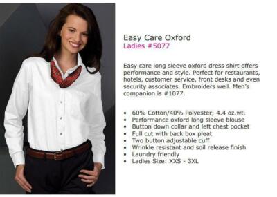 Edwards Garments 5077 Women's Easy Care Long Sleeve Oxford Shirt