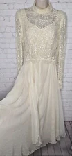 Victorian Antique Handmade Wedding Dress High Neck Intricate Lace Pearls Sz S