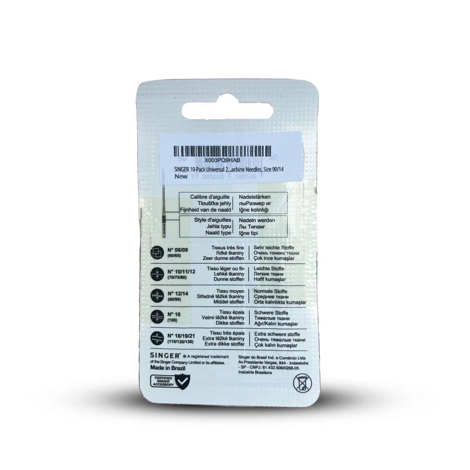 SINGER UNIVERSAL MÁQUINA DE COSER AGUJAS TAMAÑO 90/14 PAQUETE DE 10 CERTIFICADAS #2020 Foto 4 de 4