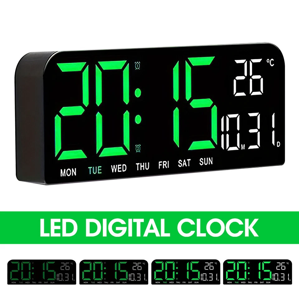 Large Screen Digital Wall Clock Brightness Adjustable Temperature Calendar Alarm - Image 2 of 4