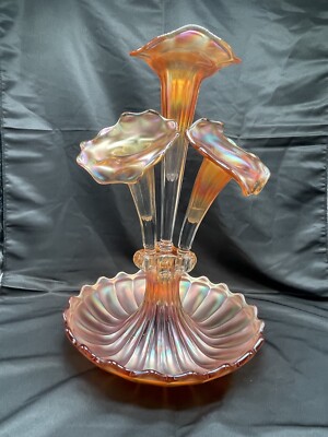 Large Antique Pink Carnival Manganese Glass Epergne | eBay display picture 3