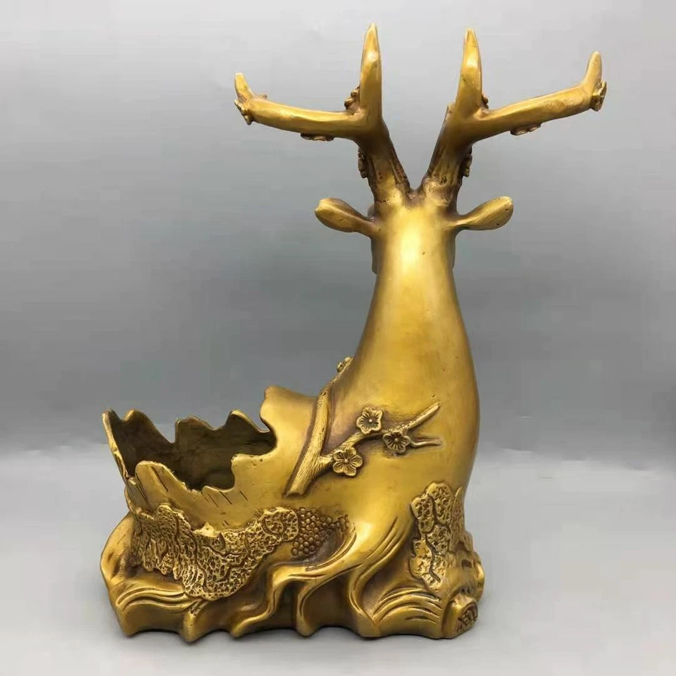 Chinese Brass Handmade Exquisite  Deer Brush Washer  2495 - Image 2 of 4