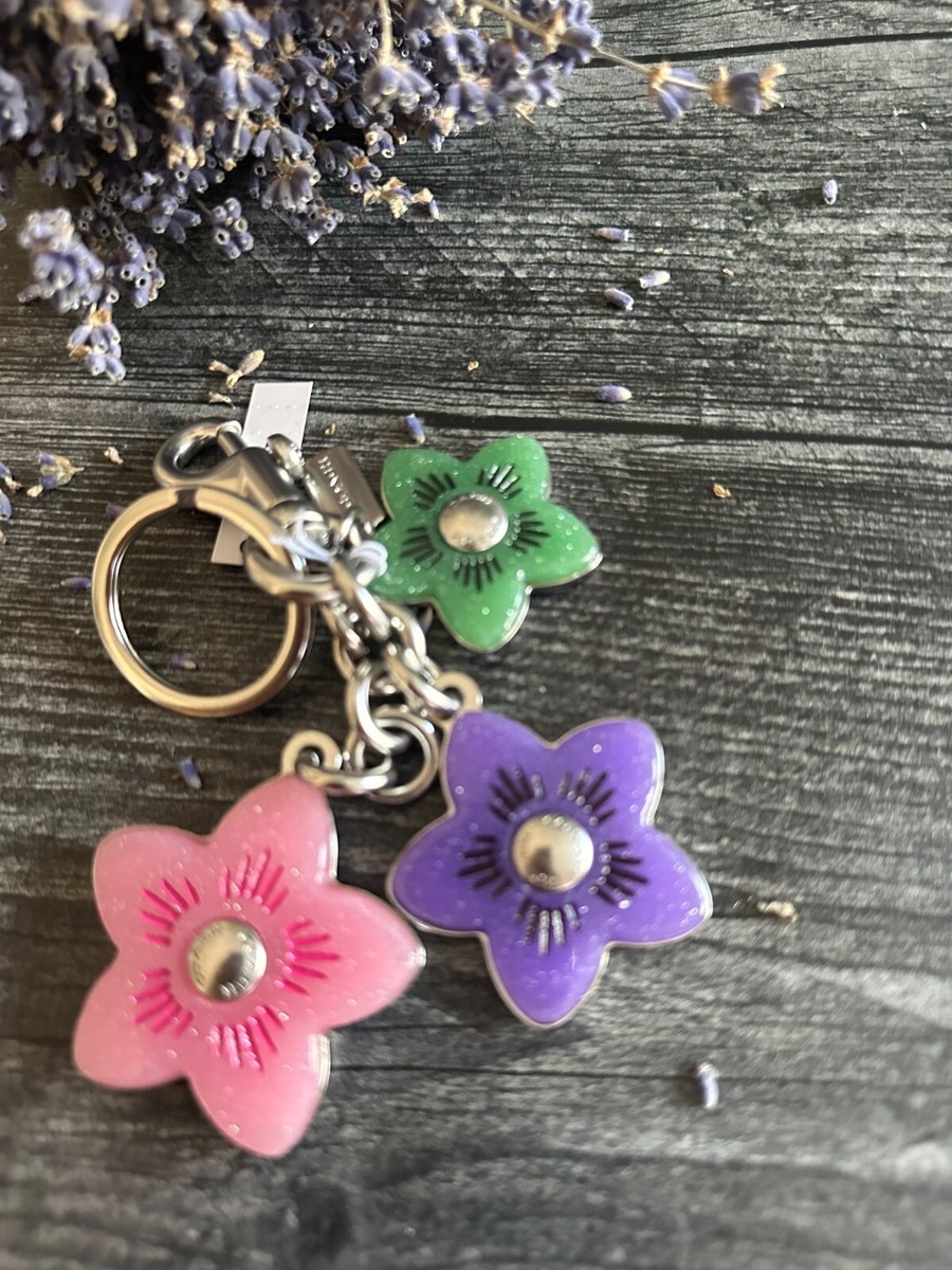 Coach Bag Charm Key chain SILVER MULTI CR924 NWT Wildflower