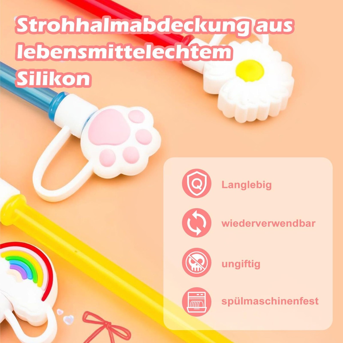 10 Stück Silikon-Strohhalmabdeckungen Für Stanley Cups 30oz & 40oz – Wiederverwendbar, 10mm Durchmesser | Niedliche Verschlüsse