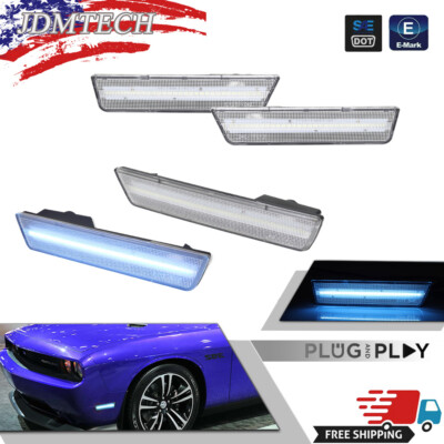 4PCS Clear LED Front+Rear Side Marker Lights Ice Blue For 08-14 Dodge Challenger