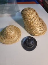 Lot Of 3 Doll Hats Vintage Straw Black Plastic Country Style. Cowboy 2" To 4"