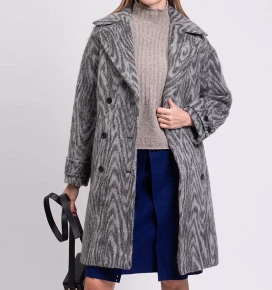 NWT KENZO Paris Alpaca & Wool Blend Zebra Print Cocoon Double Breasted Coat US 2