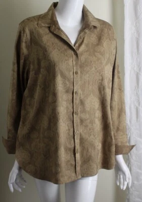 Chico's Sz 2 L No-Iron Extensible Or Damas Élégant Floral 3/4 Haut Chemisier - Photo 1/4