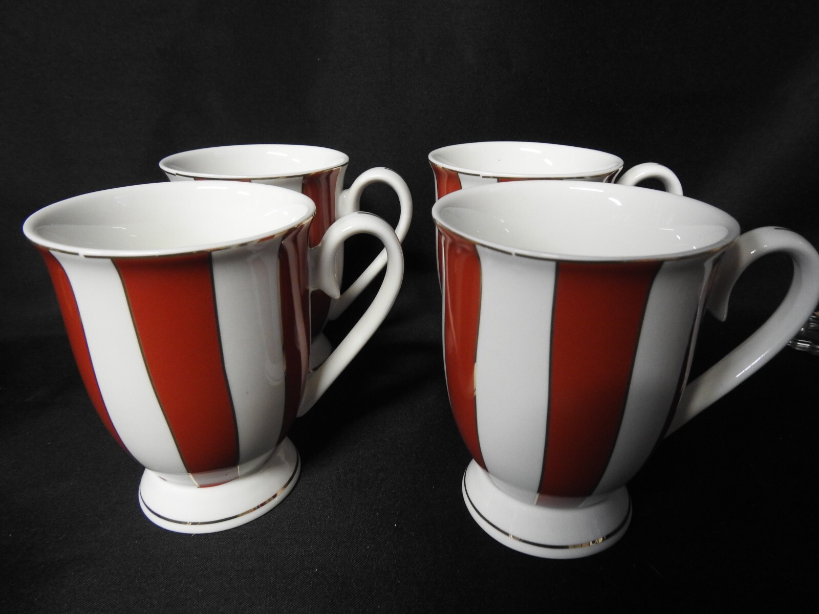 4 Grace Teaware Red & White Candy Cane Footed Mugs