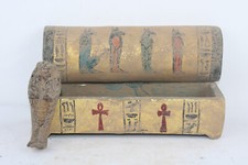 ANCIENT EGYPTIAN ANTIQUE USHABTI WOODEN BOX Horus Sons with Key Life Protection
