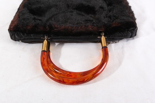 Vintage Sheared Mink Handbag Purse, 1940's, 11" x 8", Black - Picture 2 of 6
