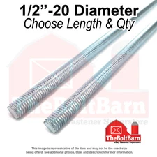 1/2"-20 Fully Threaded Rod Fine Thread Zinc Clear (Choose Length & Qty)