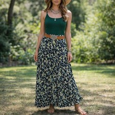 Y2K Fairy Spring Floral Maxi Skirt Flowy Ruffle Hem 2000s 90s Size 12 Women's