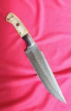 9" CFK Damascus Steel, Everyday Full Tang B&W Horn Grip Kinfe w/ Lether Sheath