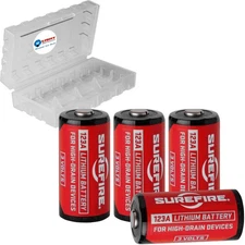 4 Pack Surefire CR123A Lithium Battery 3v with LightJunction Case 